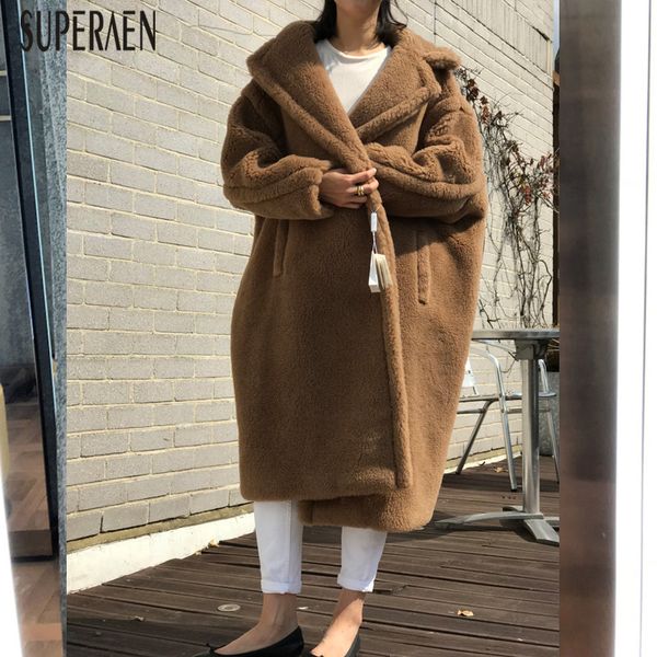

superaen 2020 winter new korean style woolen coats women fashion wild casual warm woolen coats female solid color women clothing, Black