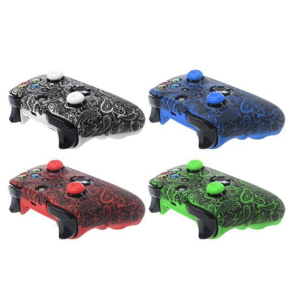 

for xbox one s / x controller case soft silicone cases comfortable gamepad skin printing rubber joystick cover & 2 analog caps