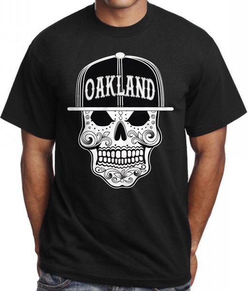 

2019 new fashion man t-shirt oakland sugar skull t shirt mexican art aztec dia de los muertos oak town tee casual t-shirt