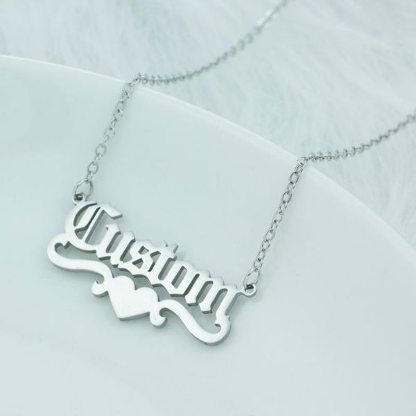 

pendant necklaces custom name necklace heart personalized stainless steel jewelry women gifts chocker, Silver