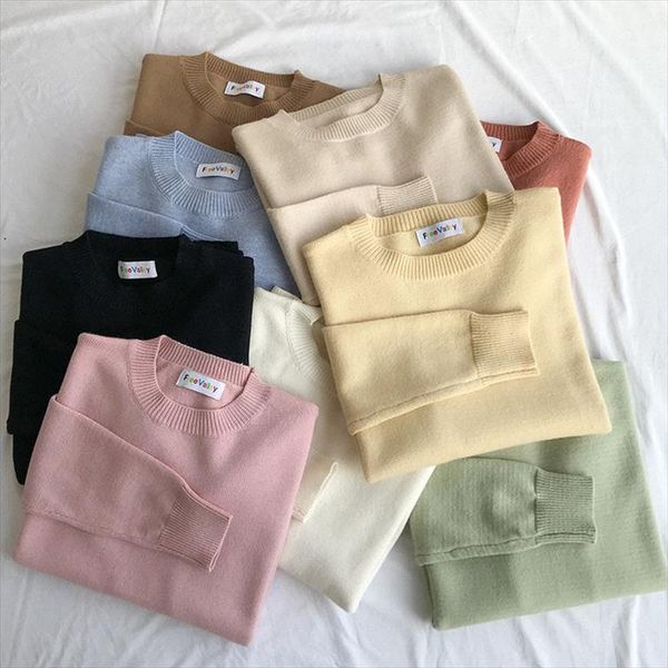 

autumn 2018 female kawaii sweater korean comfortable yarn thin elastic jumper feminine yellow grey sweater drop shipping, White;black