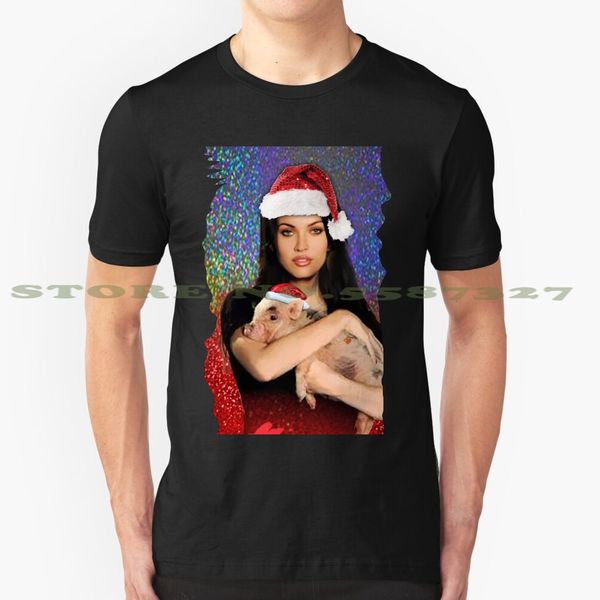 

christmas foxy lady - actress megan fox with a little pig ( by acci ) graphic custom funny tshirt