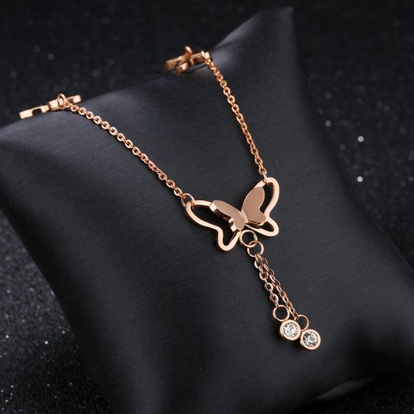 

cgjxs fashion elegant butterfly crystal rose gold single chain footwear titanium steel women 's anklet jewelry leisure vacation, Red;blue
