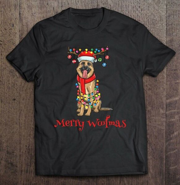 

t-shirt 2020 fashion men merry woofmas german shepherd christmas black t shirt. christmas gift