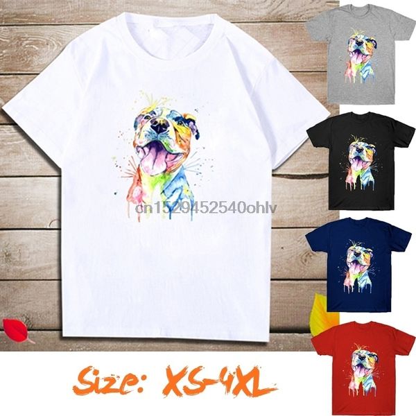 

pitbull watercolor painting t-shirt men short sleeve t-shirt summer casual comfortable tee for women