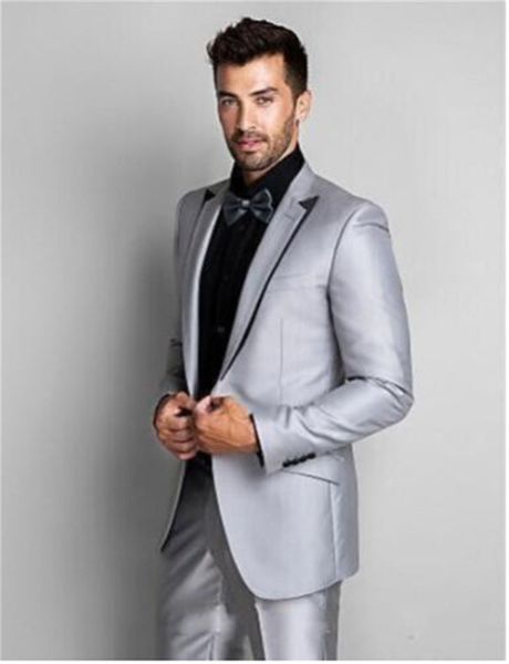 

classic wedding tuxedos peak lapel slim fit suits for men groomsmen suit two pieces prom formal suits (jacket+pants+tie) w275, Black;gray