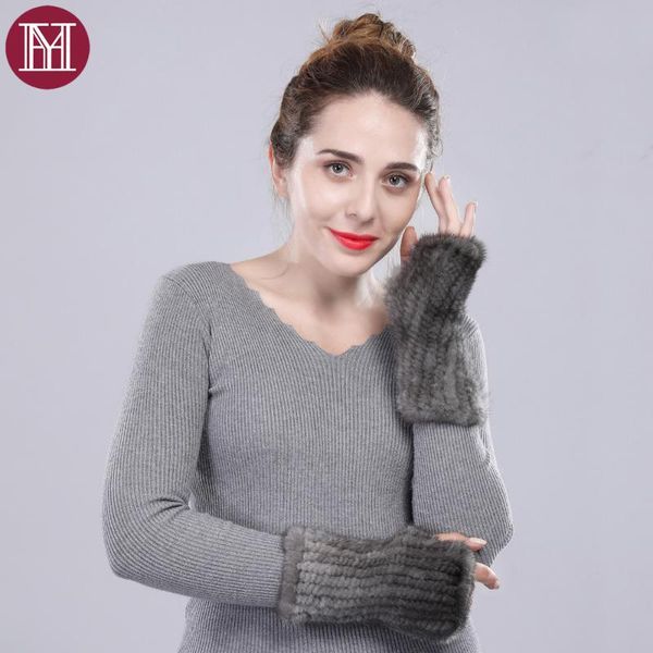

brand women real glove female genuine gloves fingerless 20cm elastic suitable russian fashion sale, Blue;gray