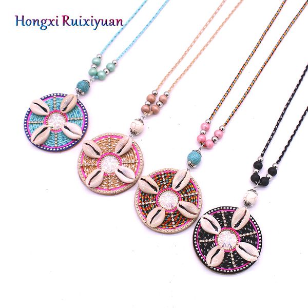 

pendant necklace boho style shell handmade beaded ladies necklace wooden beads shell round crystal friendship jewelry, Silver