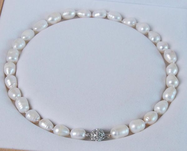 

chains 10-12mm genuine white akoya cultured pearl necklace magnet clasp 18" no box, Silver