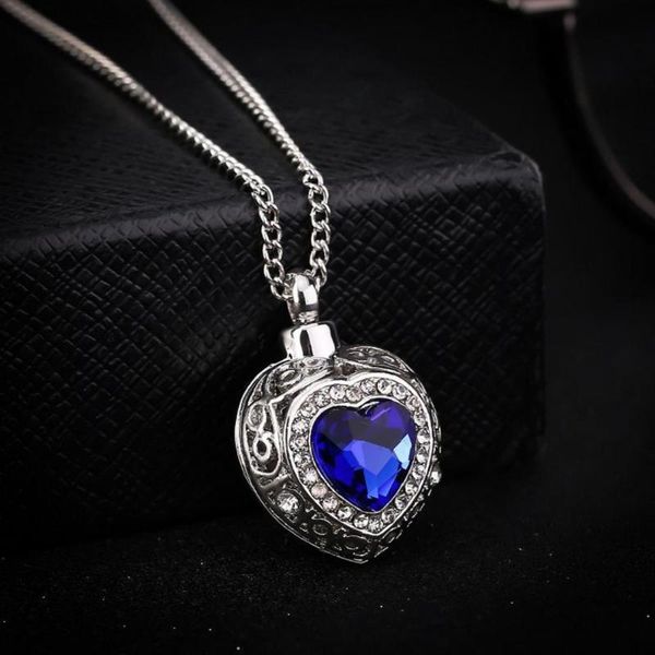 

pendant necklaces women blue ocean heart necklace vintage rhinestone box fashion trendy jewelry, Silver