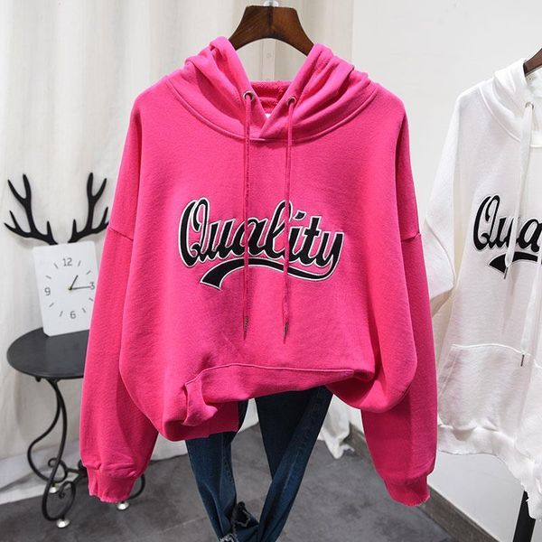 

2020 new women hooded sweatshirt women high street letter cotton hoodie solid loose base pullover coat teenager maxi, Black