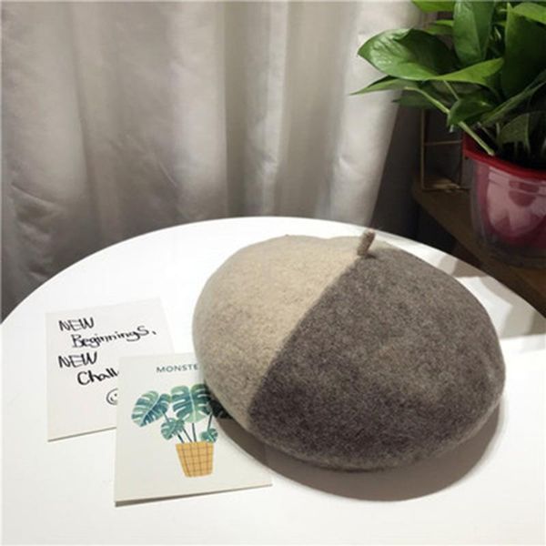 

art retro beret female autumn and winter sweet color matching painter hat casual all-match hat, Blue;gray