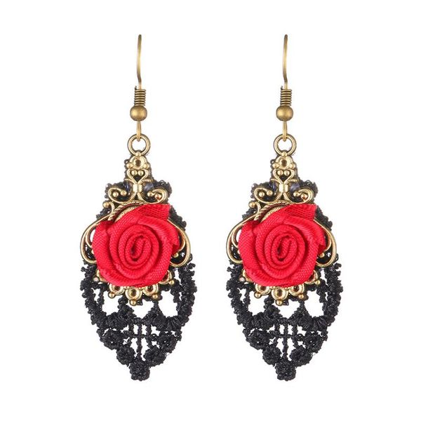 

stud fashion rose earrings lace jewelry nightclub prom gift wholesale, Golden;silver