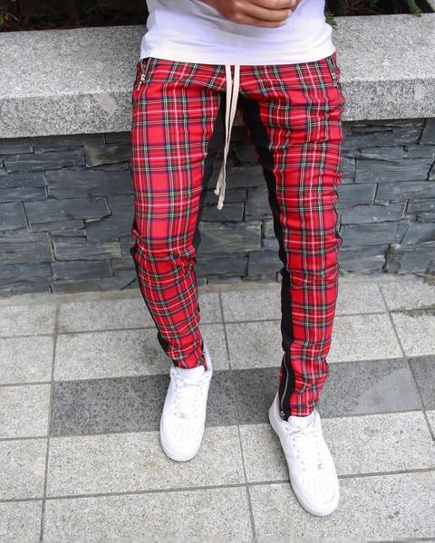 

2020 autumn and winter new style american style men's sports and leisure 3d plaid slim trousers for men pants, Black
