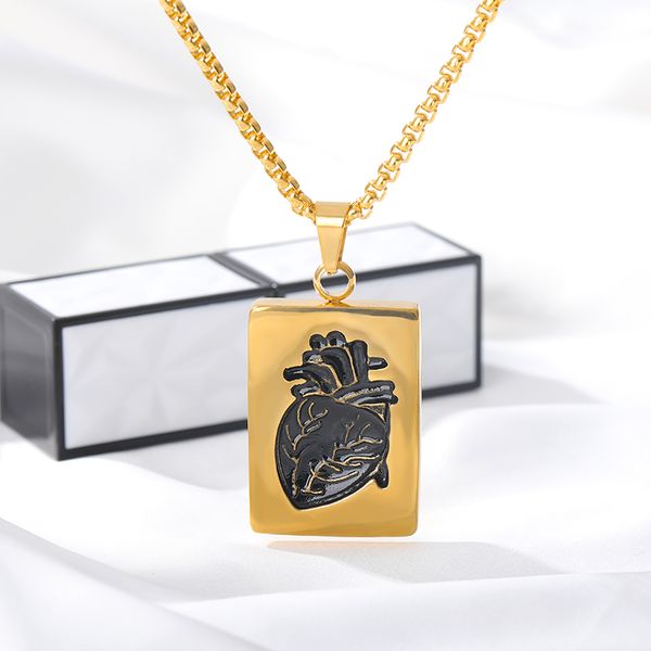 

chains puzzle jewelry couple collares anatomical heart necklace women valentine day gift stainless steel chain pendant 2021, Silver