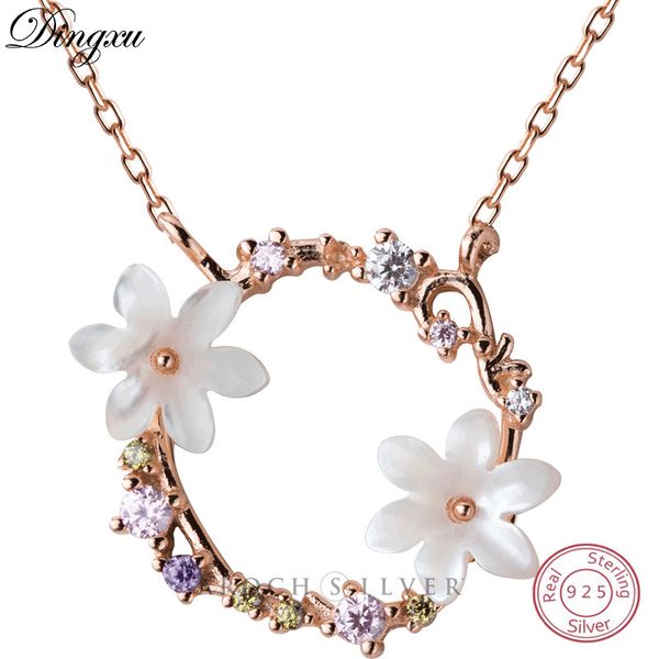 

dingxu s925 pure silver necklaces for woman zircon shell flower collarbone neck chain fashion wreath necklace female jewelry