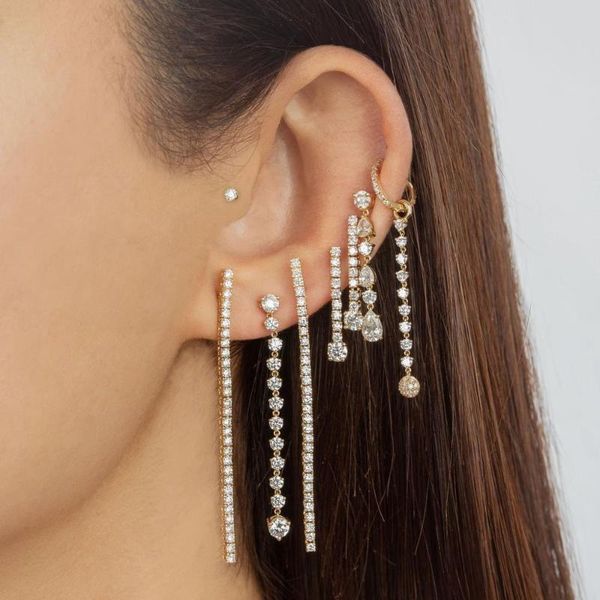 

100% 925 sterling silver long tassel drop earring gold plated white red cz fine silver fashion women jewelry