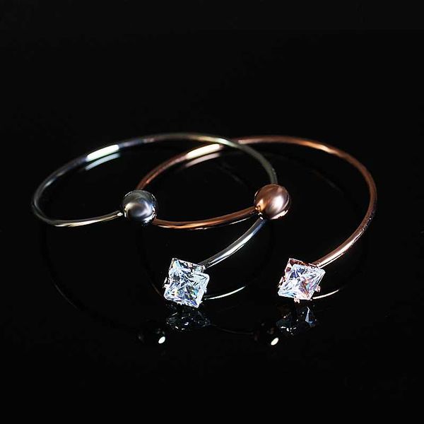 

simple rosegold/silver color open bracelet new zircon bracelet quality gift flashing zircon shiny geometric, Black