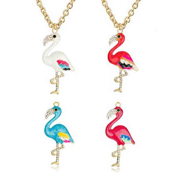 

europe and the united states new simple small fresh couple necklace color rhinestone alloy flamingo pendant fashion versatile, Silver