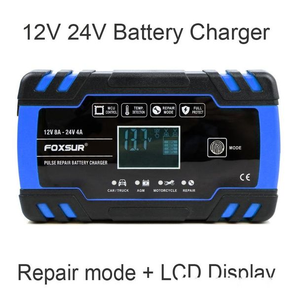 

s foxsur 12v 24v 8a car motorcycle charger ,lead acid agm gel wet smart battery charger, pulse repair battery charger