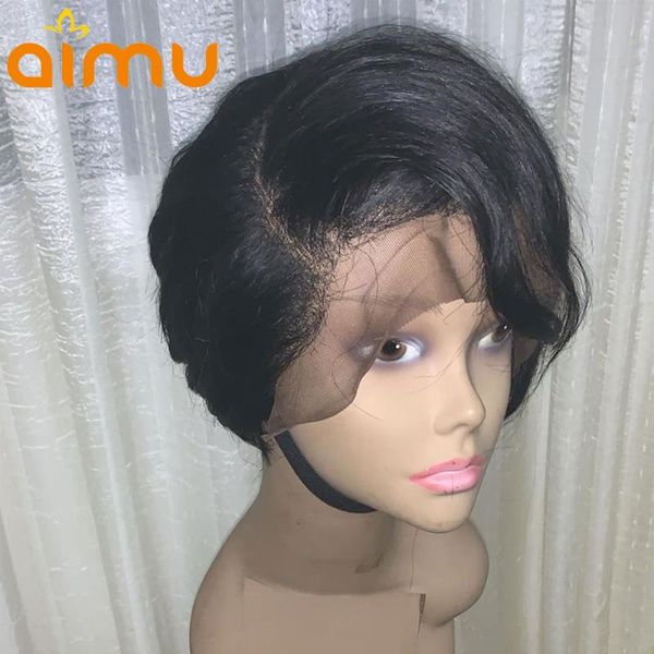 

pixie cut wig glueless short straight closure wig 13x4 lace front human hair wigs pre plucked natural hairline remy brazilian, Black;brown