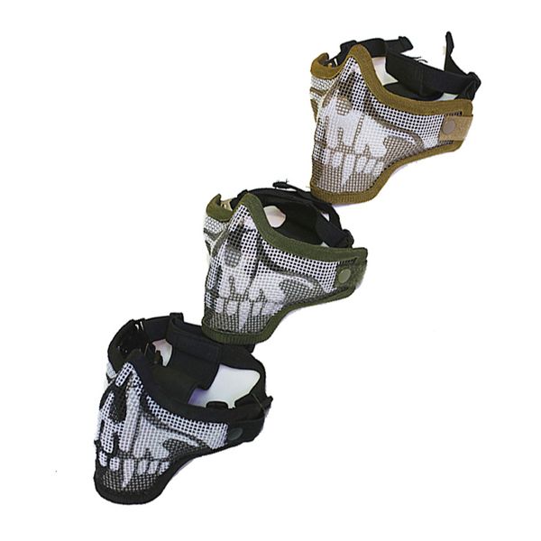 

v2 spina optics double belt skull metal tactical cs war game army steel mesh half face mask for paintball airsoft