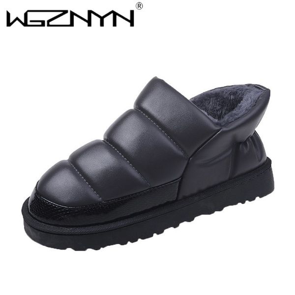

wgznyn snow boots women shoes warm plush fur ankle boots winter female slip on flat casual shoes waterproof ultralight footwear, Black