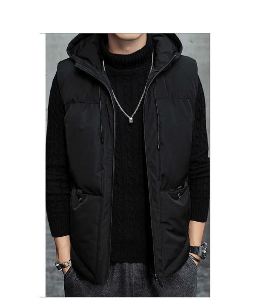 

2020 нового прибытия mens vest способ куртки зима мужчина толстый keep warm вниз жилет пальто вскользь безрукавки с капюшоном 3 цвета, Black;white