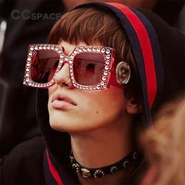 

ccspace кристалл алмаза солнцезащитные очки большой кадр женщины pink g блестящая square очки brand модельер очки оттенки 45215, White;black