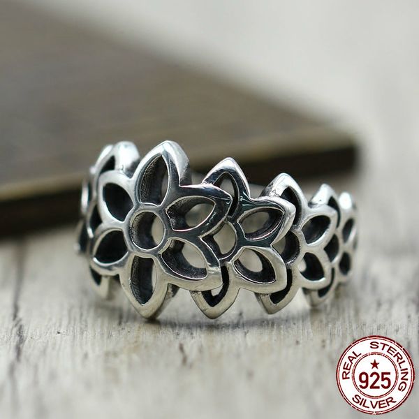 

cluster rings 100% sterling silver ring personalized fashion jewelry punk retro style cherry blossom simple and generous shape 2021 love, Golden;silver