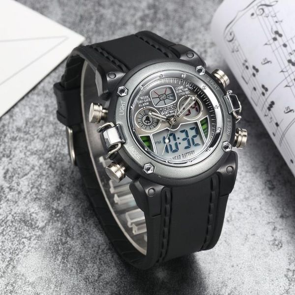 

wristwatches ohsen brand electronic quartz men sports watches hombre 30m diving chronograph alarm rubber band gray gift, Slivery;brown
