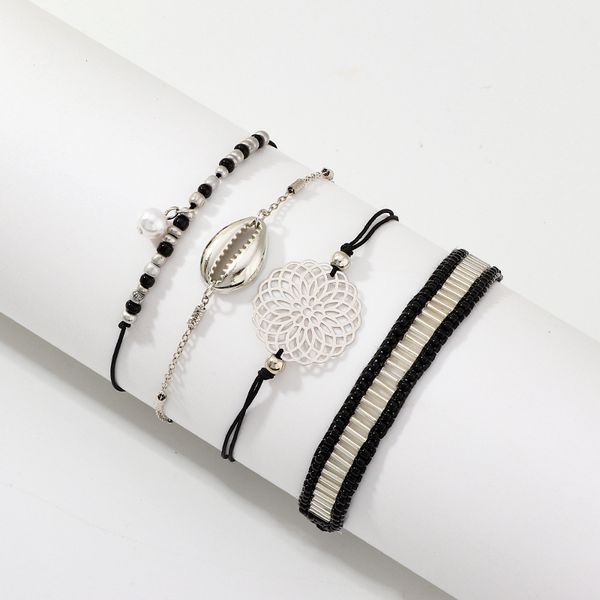 

shell anklets bracelet boho shell conch handmade woven foot chain beach jewelry for women girls, Black