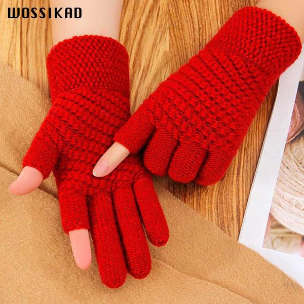 

five fingers gloves glove women fingerless keep warm couple winter knitting hand eldiven luvas guantes invierno mujer, Blue;gray