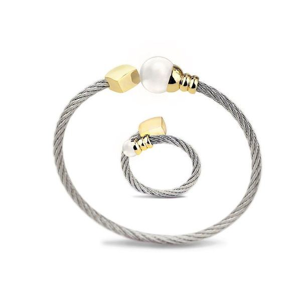 

2020 stainless steel bracelet ring set female temperament jewelry antique design women bangle elegant charms valentine gifts, Silver