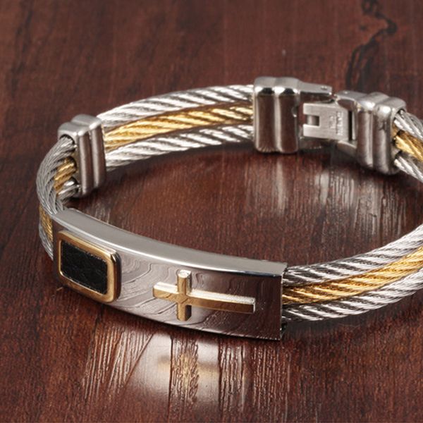 

charm bracelets bracelet mens steel stainless wire gold leather hip hop punk jewelry 2021 gifts for men accesories, Golden;silver