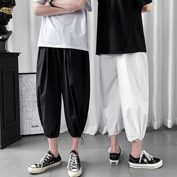 

summer loose solid color casual ankle-length pants for teenagers neutral male and female loose dad can tie feet 8 points pants, Blue