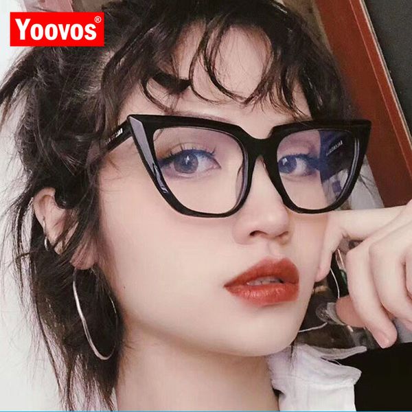 

sunglasses yoovos cateye glasses frame 2021 blue light eyeglasses frames luxury retro eyewear brand designer mirror feminino, White;black