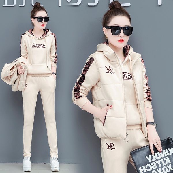 

зима толстые ватки женщины спортивный костюм спортивные костюмы теплое пальто hoodie + тяжелое дыхание + куртка повседневный jogger бег outf, Black;white