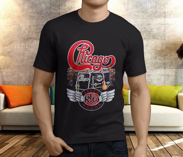 

new popular chicago and reo speed wagon mens black t-shirt s-3xl