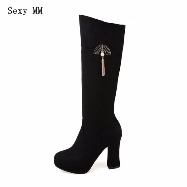 

spring autumn winter women thigh high boots woman platform knee-high boots ladies high heels botas plus size 34-40.41.42.43, Black