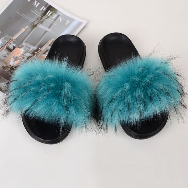 

imitation fox fur slippers women's summer new plush slippers imitation raccoon fur non-slip slip-on slippers dhl, Black