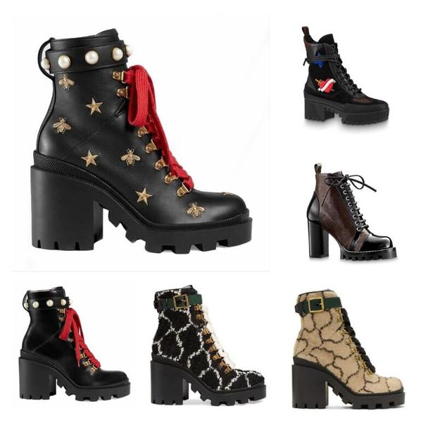 

latest women designer boots martin desert boot flamingos love arrow medal 100% real leather coarse winter shoes, Black