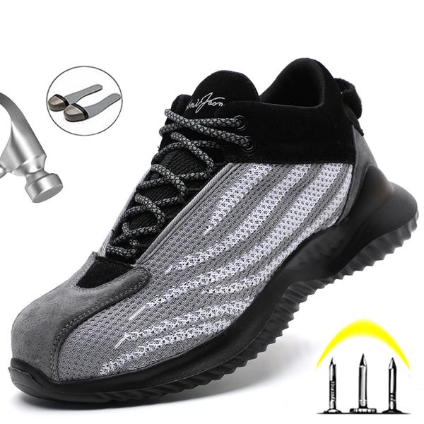 

boots safety shoes male work steel toe breathable puncture-proof men, Black