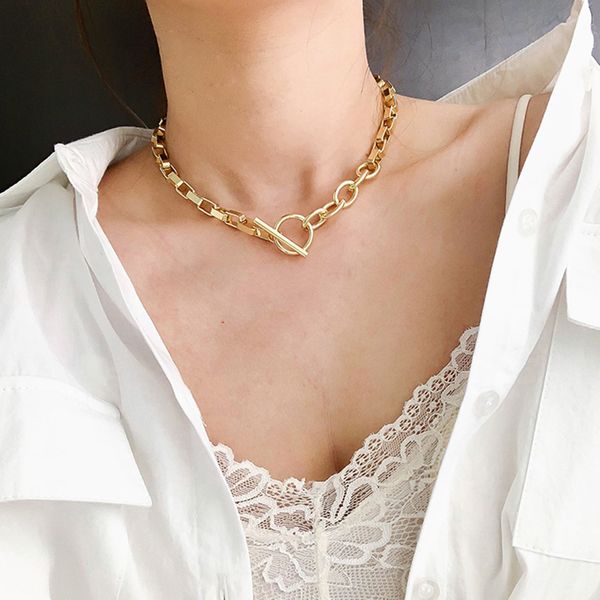 

box chain toggle clasp gold necklaces minimalist punk chain necklace for women charms choker fashion jewelry for women, Golden;silver