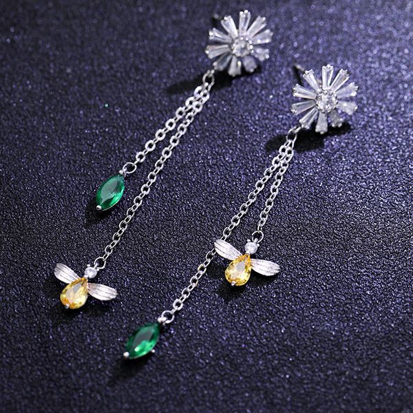 

New sunflower bee zircon earrings long tassel drop earrings fashion earrings all-match temperament women