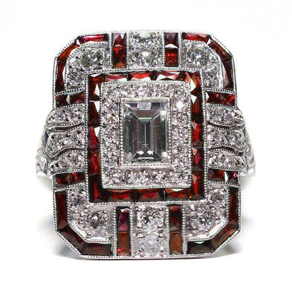 

luxury silver color big square rings for women jewelry wedding crystal zircon anel engagement anillos statement ring gifts
