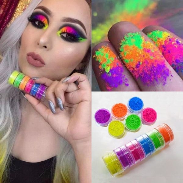 

6 color/sets fluorescent neon pigment matte eyeshadow makeup palette glitter halloween decoration nail art cosmetics tools, Silver;gold