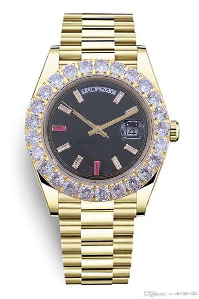 

s253 new men's luxury watch, log type, president, gold stainless steel case, diamond ring, 44mm black dial, diamond edge, Slivery;brown