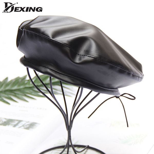 

berets women autumn ainter pu leather solid beret hat female girls outdoor travel fashion vintage french baret, Blue;gray