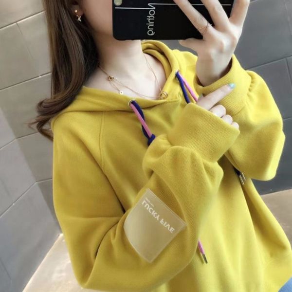 

kw korean style 2019 hoodie new all-match style student pring and autumn women's hoodie sweatersweater sweater fashionable loose suit, Black